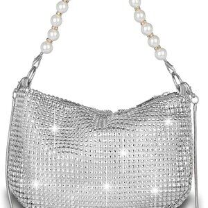 Rhinestone Purse for Women Evening Bag Sparkly Clutch Handbag with Pearls Chain